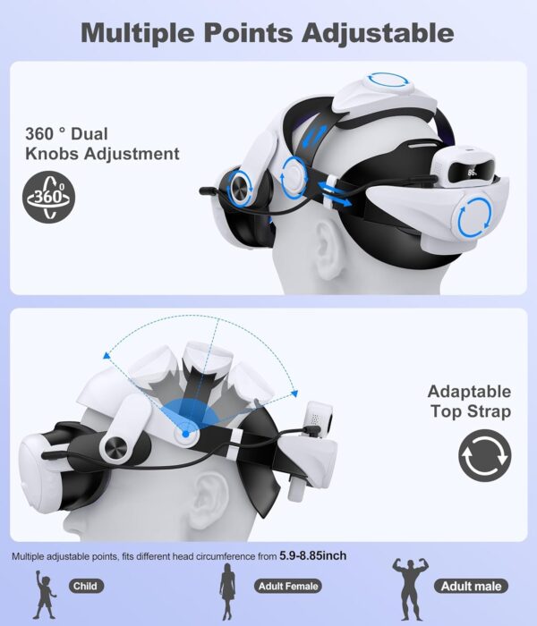 Kawaye Battery Head Strap for Meta Quest 3S/3/2 - Extend Playtime with 2x 7500mAh Batteries - Image 5