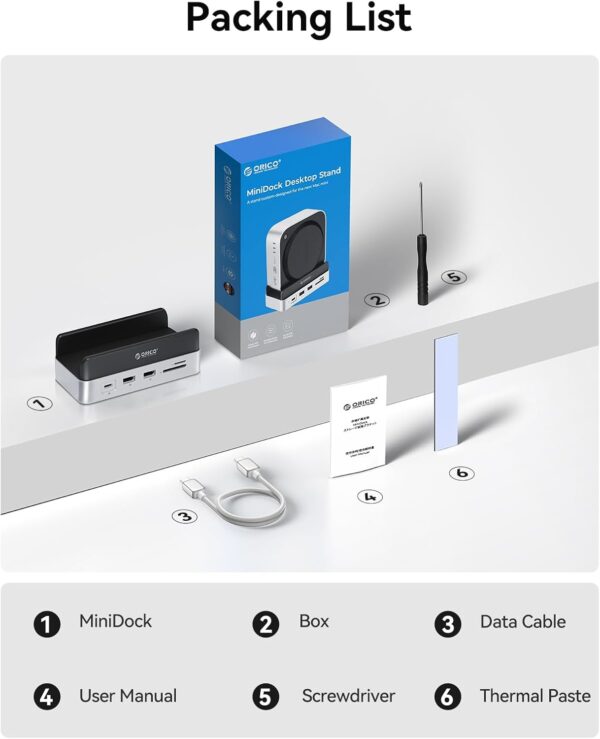 ORICO MiniDock for Mac Mini M4 - 10-in-1 Hub with M.2 SSD Enclosure & Stand - Image 10