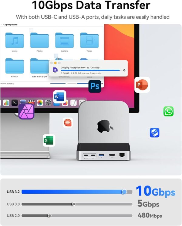 ORICO MiniDock for Mac Mini M4 - 10-in-1 Hub with M.2 SSD Enclosure & Stand - Image 6