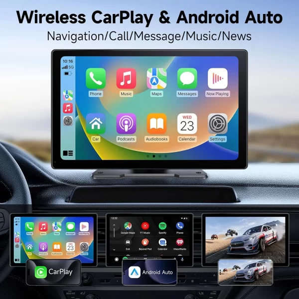 9" Wireless CarPlay & Android Auto Screen - Portable Car Stereo with Backup Camera - Image 3